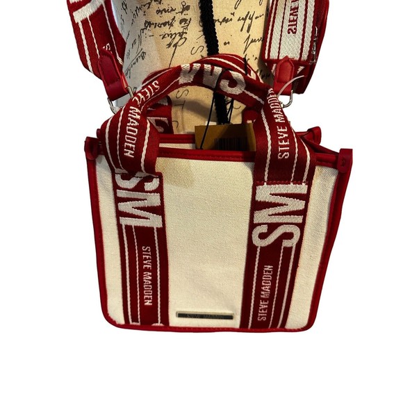 Steve Madden Tiktok Satchel Bwebber Creme Red Canvas Bag Tiktok Viral Purse NWT - Picture 3 of 16